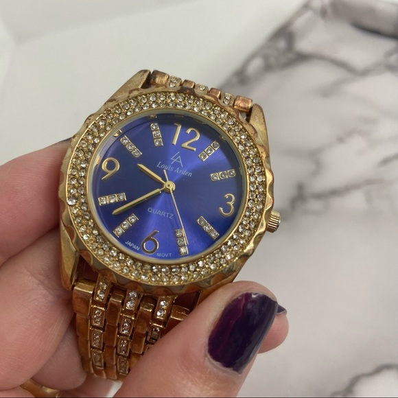 Vintage LOUIS ARDEN Japan Quartz Blue Round Shaped Luxury Stylish Unisex Watch - Picture 3 of 8